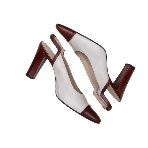 CHANEL Two-Tone Leather Slingback Block Heel Pumps – Size EU 40.5 / US 10‎ - Picture 5 of 11